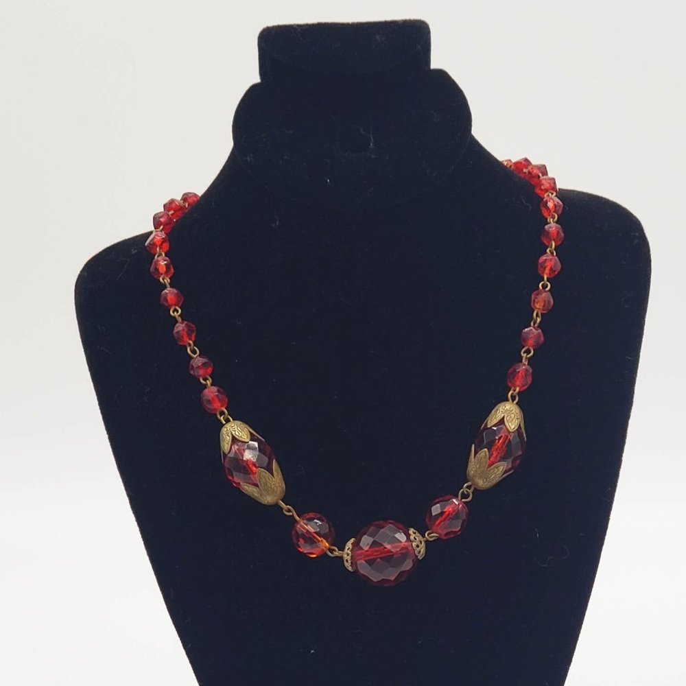 Red ruby acrylic rhinestone necklace